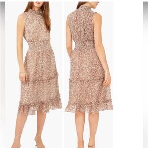 1. STATE Chiffon Tiered High Neck Leopard Print Midi Dress Romantic Size XS NWT
